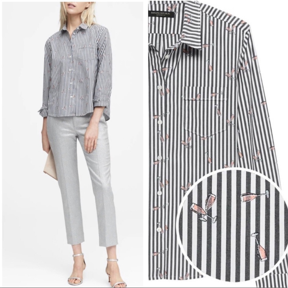 BANANA REPUBLIC Quinn Boy Fit Shirt Striped Champagne